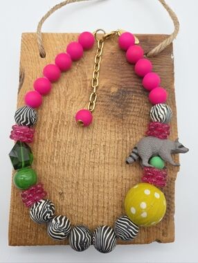 Anthropologie x Lenora Dame Pink Raccoon Statement Necklace